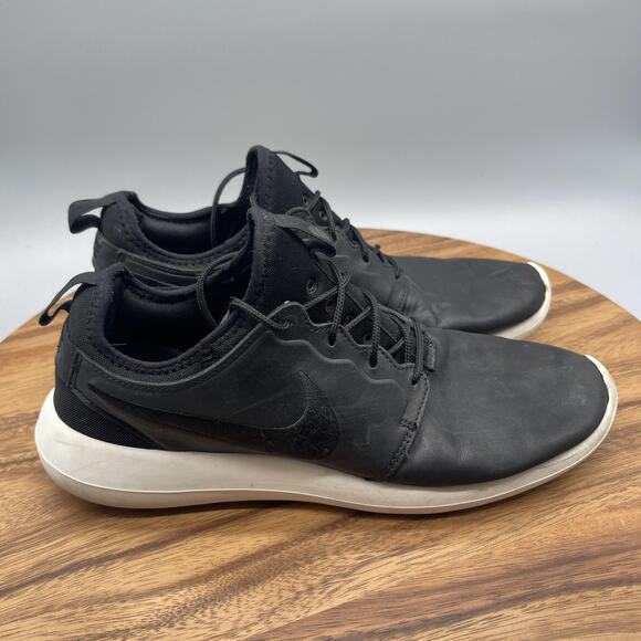 NikeLab Roshe Two Shoes Mens 9 Black Leather Premium Comfort Walking Sneakers - Picture 1 of 8